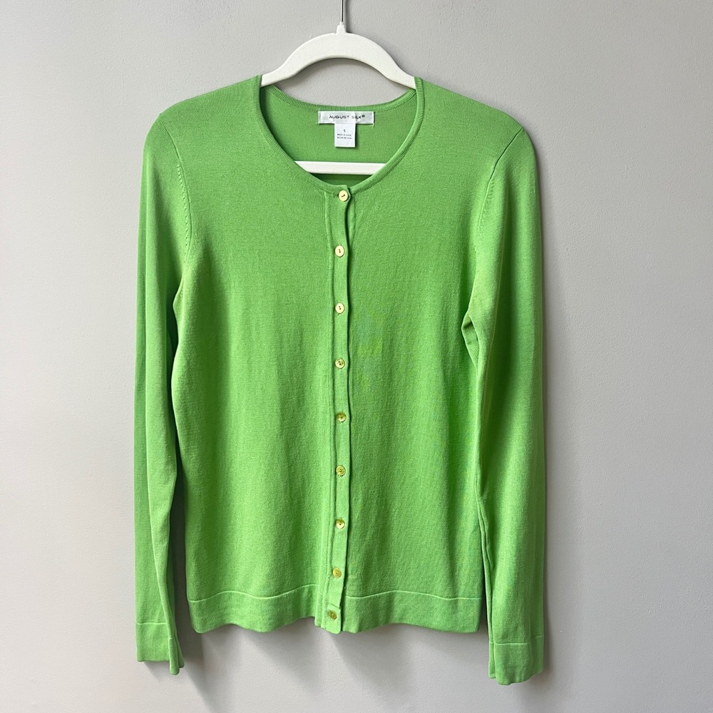 Vintage Cardigan Sweater Women's Small Silk Blend Lime Green Knit Retro Y2K